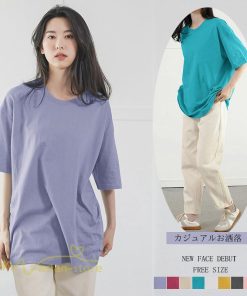 ｔシャツ・カットソー | Tシャツ 半袖 レディース トップス 無地 9色 ゆったり お出かけ スポーツ 日常 夏 丸首 春夏新作 コットン 可愛い クルーネック おしゃれ シンプル