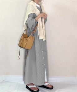 マキシ | 長袖ワンピース ロングワンピース シャツワンピース 羽織り 30代40代50代 ゆったり 秋物 Aラインワンピース ストライプ レディース 大人 送料無料