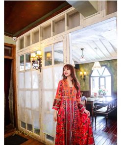 マキシ | ロングワンピース 九分袖 夏ワンピース 秋新作 Aラインワンピース マキシワンピース 刺繍 花柄 プリント 切り替え 旅行 舞台 ダンス 30代40代 可愛い ワンピース