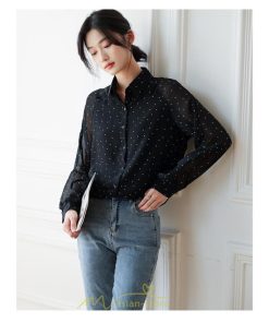 シャツ・ブラウス | ブラウス レディース きれいめ 40代 春秋新作 オシャレブラウス シャツ 長袖トップス Vネックブラウス 大人 シャツ30代 ゆったり 通勤 50代 ドット柄