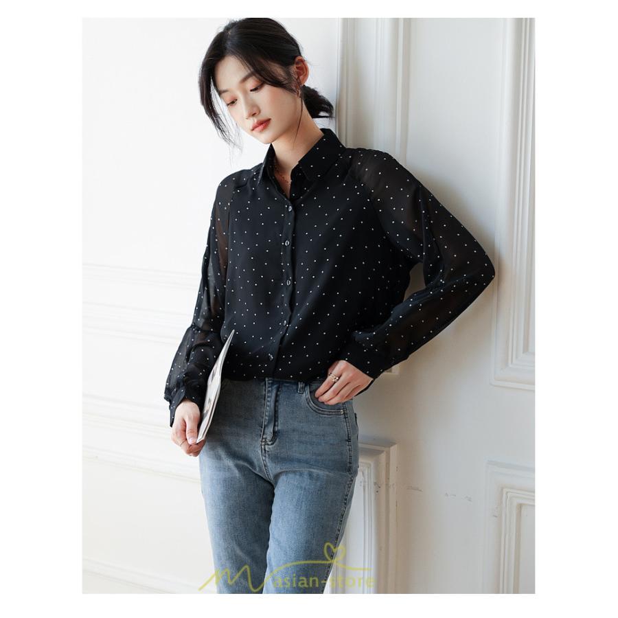 シャツ・ブラウス | ブラウス レディース きれいめ 40代 春秋新作 オシャレブラウス シャツ 長袖トップス Vネックブラウス 大人 シャツ30代 ゆったり 通勤 50代 ドット柄