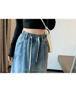 スカート | ウエストゴムデニムロング秋冬 ミモレ丈 秋物 レディース ひも付き フロントスリット Aライン大きいサイズあり スカート 6XL デニム