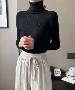 ニット・セーター | リブ ニットトップス タートルネック無地