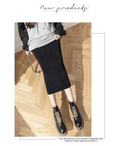 スカート | Aライン秋冬コーデ ウエストゴム カジュアル 20代 30代 着痩せ 秋 冬 ひざ下丈 パイル地 OL 40代 ポケット ビジネス 50代 裾口スリット