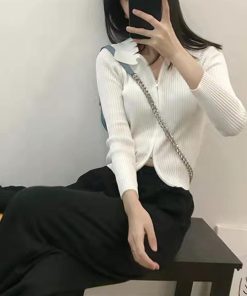 ニット・セーター | リブニットトップスレディースジップアップ