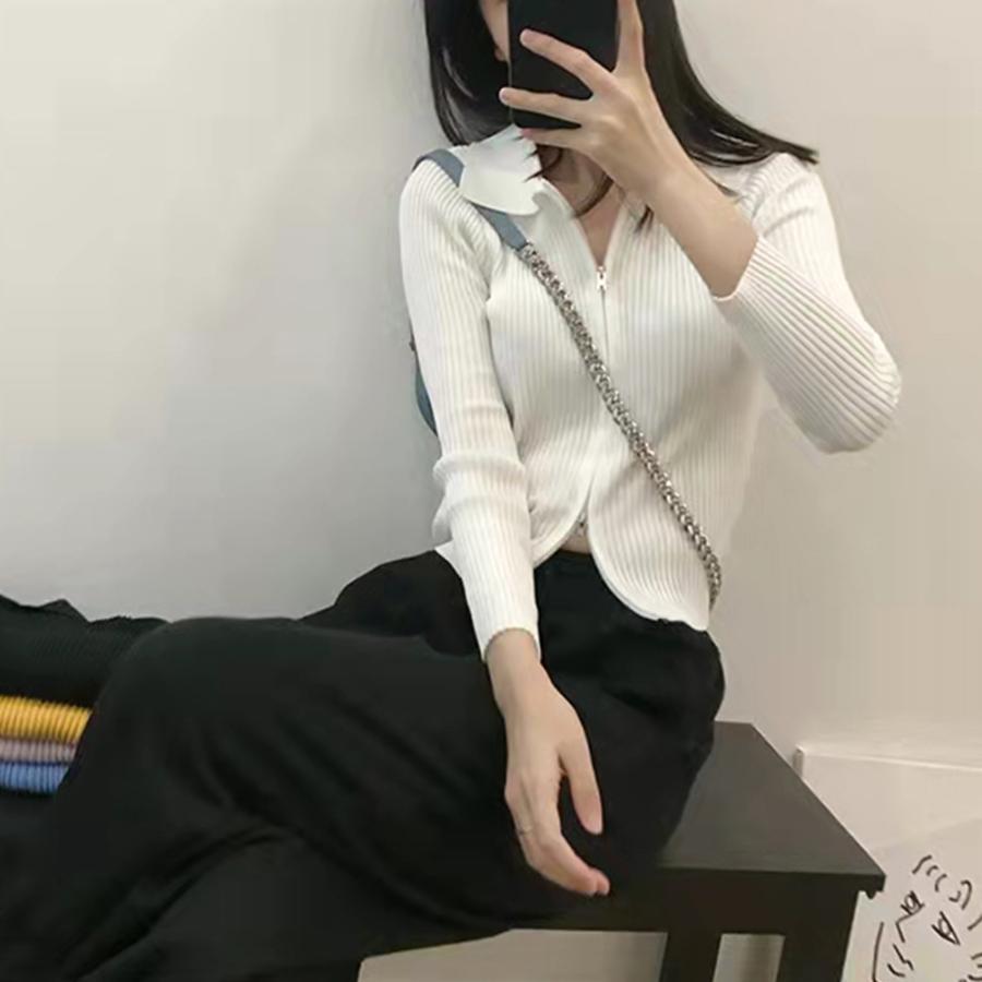 ニット・セーター | リブニットトップスレディースジップアップ