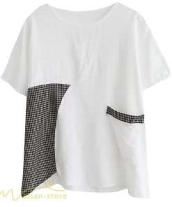 tシャツ・カットソー | tシャツ カットソー レディース 切り替え 女性着 シンプル カジュアル フリーサイズ ゆったり 夏新作 おしゃれ 半袖 チェック柄 黒 半袖tシャツ 丸首 白