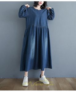 デニムワンピース | ワンピース レディース カジュアル 人気 デニム ロング丈 ゆったり 大きいサイズ ポケット スリット 20代30代40代 華奢見え 着痩せ 体型カバー 可愛い