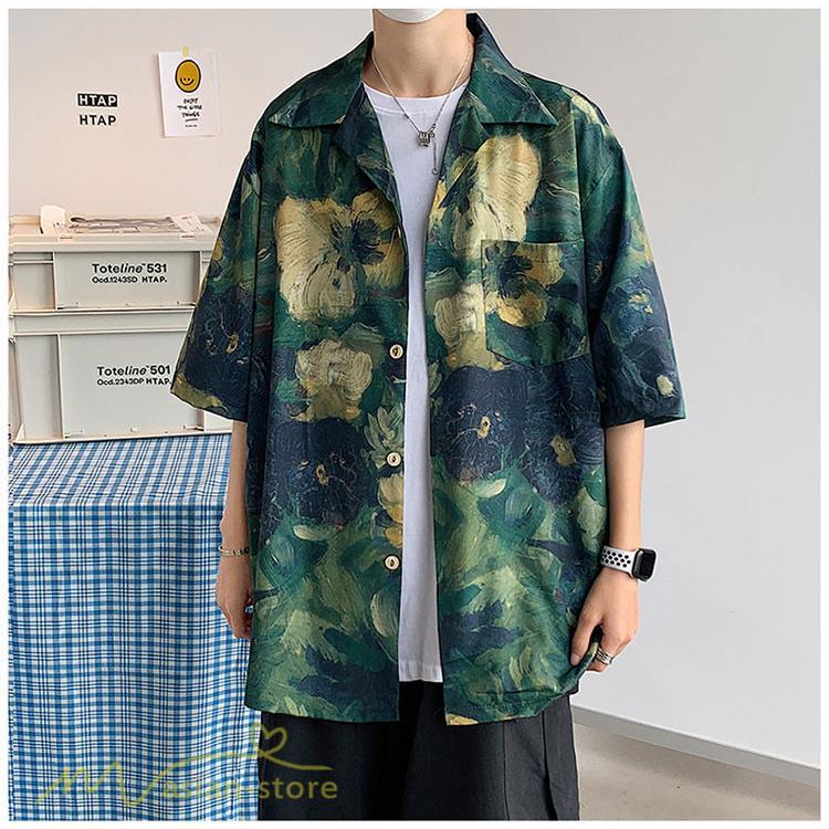 シャツ | ライトアウター メンズ メンズサマープリント カッコウイイ 夏服 新作 カジュアル レトロ風 上品 ワイドゆったり 大きいサイズ