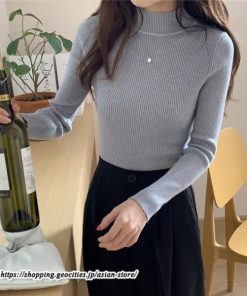 ニット・セーター | カットソー ニット レディース リブニット 長袖 秋冬 春 トップス スリム ストレッチ インナー 無地 プルオーバー 長袖ニット 通学通勤 長袖カットソー 着痩せ
