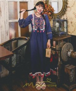 マキシ | ワンピース レディース ロング丈 マキシ丈 長袖 パーティー 白 赤 黄色 青 綿麻 二次会 謝恩会 同窓会 服装 カジュアル 刺繍 40代 夏 30代 20代 秋 50代