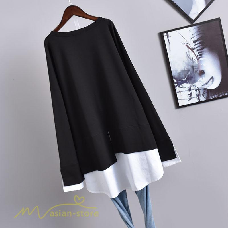 パーカー | 重ね着風トレーナー レディース 長袖 トップス カジュアル スウェット 無地 ゆったり トレーナー きれいめ 可愛い フリーサイズ トップス カットソー