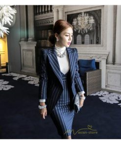 セットアップ | ワンピーススーツ セレモニー スーツ ママ オフィス 通勤用 フォーマル 長袖ジャケット+ノースリーブワンピース レディース 結婚式 ストライプ柄 2点セット