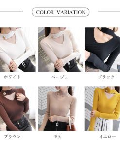 ニット・セーター | おしゃれ レディース チョーカー風 セーター リブニット ニットカットソー プルオーバー きれいめ セクシー