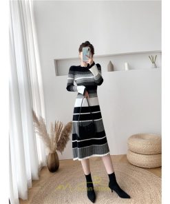 ニットワンピース | ワンピース レディース ニット ワンピース ニット チュニック ロング 長袖 着痩せ 秋冬 送料無料 ボーダー柄 2022新作 韓国風 秋冬コーデ 大人可愛い