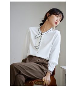 シャツ・ブラウス | ブラウス レディース 長袖 50代 白 シャツ ゆったり トップス きれいめ フォーマル 上品 フェミニン 高品質 20代 スカーフタイ 40代 通勤 シフォン OL 30代