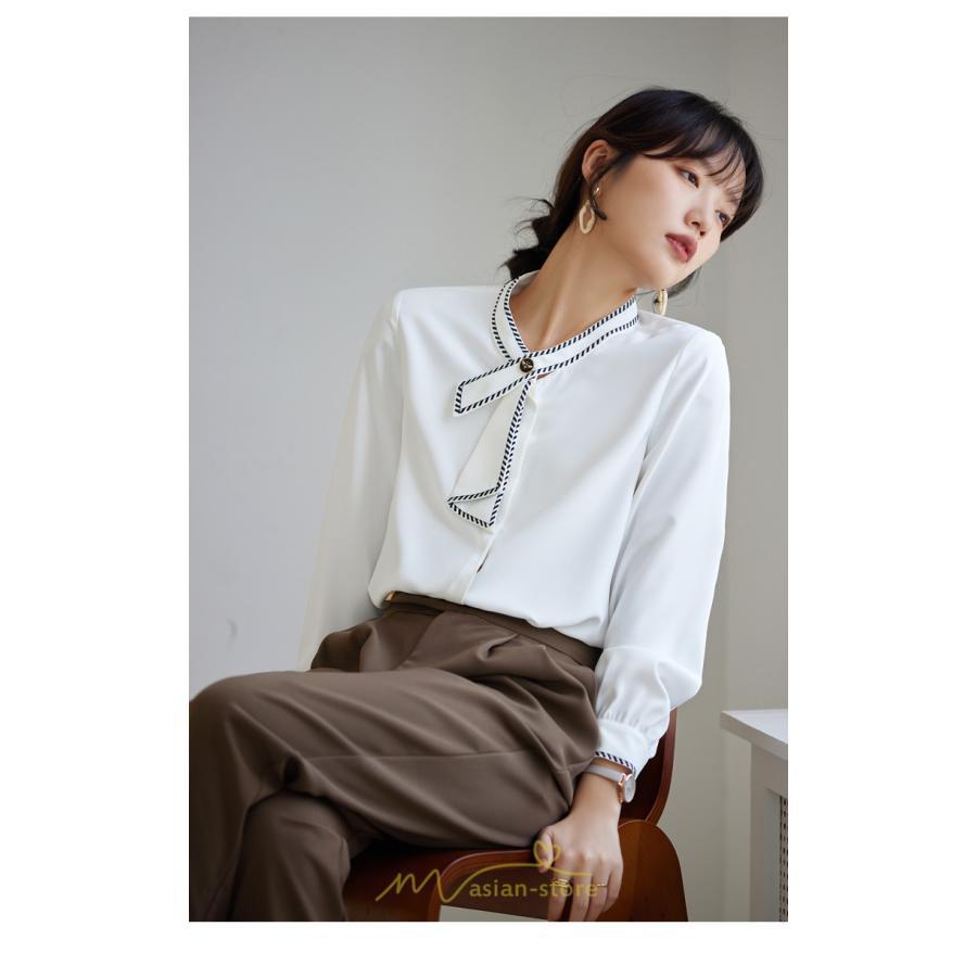 シャツ・ブラウス | ブラウス レディース 長袖 50代 白 シャツ ゆったり トップス きれいめ フォーマル 上品 フェミニン 高品質 20代 スカーフタイ 40代 通勤 シフォン OL 30代