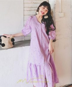 マキシ | ワンピース レディース 夏秋 無地 ロング丈 長袖 白 紫 大人 上品 20代 30代 40代 刺繍 レース ママ 母 痩せて見える 同窓会 デート 謝恩会  女子会 食事会