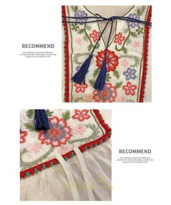 マキシ | ワンピース レディース 刺繍 綿麻 レトロ調 インスタ映え ナチュラル エスニック風 民族風 ボヘミアン 柔らかい SNS映え リゾート 赤 黄色 撮影 白