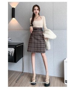 スカート | ミモレ丈 ひざ丈 レディース チェック柄 体型カバー 着痩せ Aライン ハイウエスト 上品 2022新作 通勤 秋冬コーデ オシャレ 韓国風 キレイめ