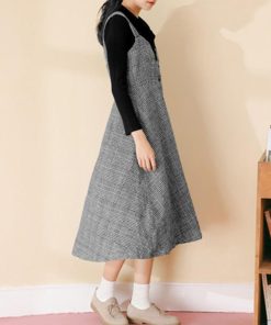 オールインワン | スカート ワンピース ロング 秋冬 チェック ジャンパースカート サロペット オールインワン 大人 グレンチェック