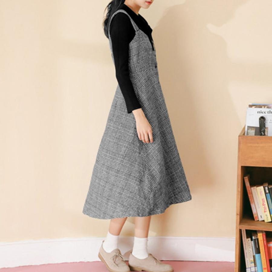 オールインワン | スカート ワンピース ロング 秋冬 チェック ジャンパースカート サロペット オールインワン 大人 グレンチェック