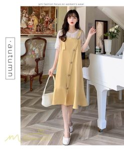 ミディアム | ワンピース レディース 重ね着風 夏物 半袖 フレア シンプル かわいい 20代 30代 大きいサイズ 夏 ゆったり 膝丈 体型カバー カジュアルワンピース おしゃれ