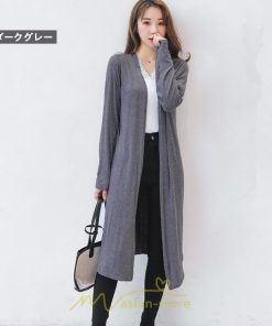 カーディガン | 春物 レディース 無地 カットソー ライトアウター ロング羽織り スリム グレー フェミニン 長袖 柔らか 女の子 20代30代