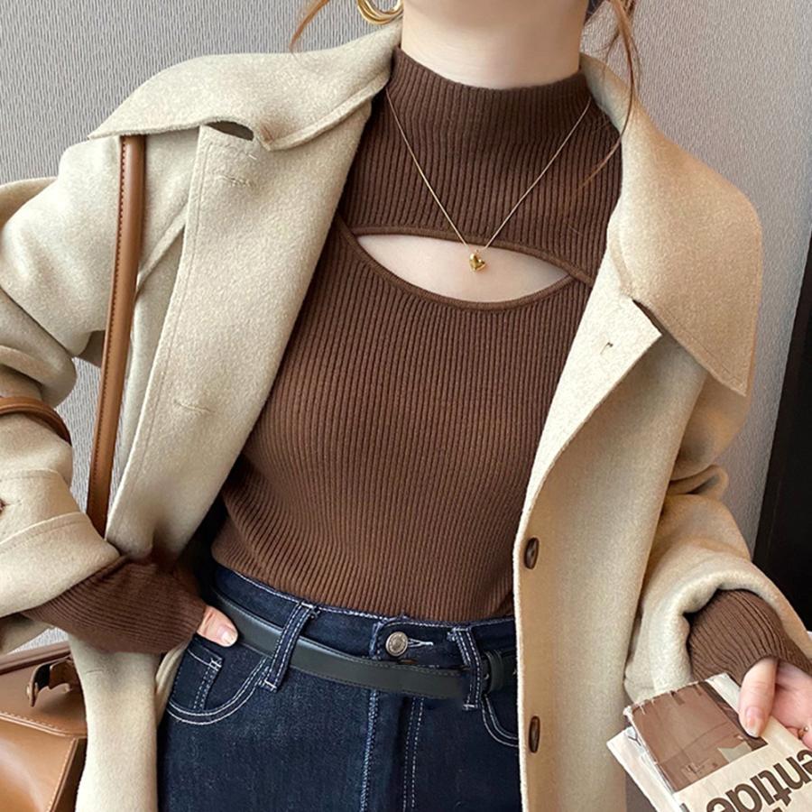 ニット・セーター | ニットトップス 胸開き プチハイネック