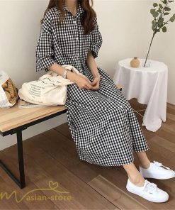 マキシ | ワンピース シャツワンピース チェック柄 可愛い マキシワンピース レディース 5分袖 春 夏 秋 20代 30代 着痩せ Aラインワンピース フリーサイズ 40代 50代