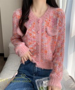 カーディガン | 2022秋冬ニットショート丈 アウター レディース ニット セーター 長袖 羽織り フロントボタン 通学通勤 ピンク 20代40代 トップス 可愛い