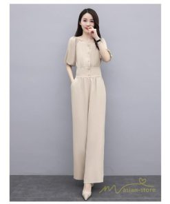 セットアップ | スーツ レディース 半袖 ブラウス パンツ 2点セット 上下 ロングパンツ ワイドパンツ ボトムス 大きいサイズ カジュアル レディース ゆったり
