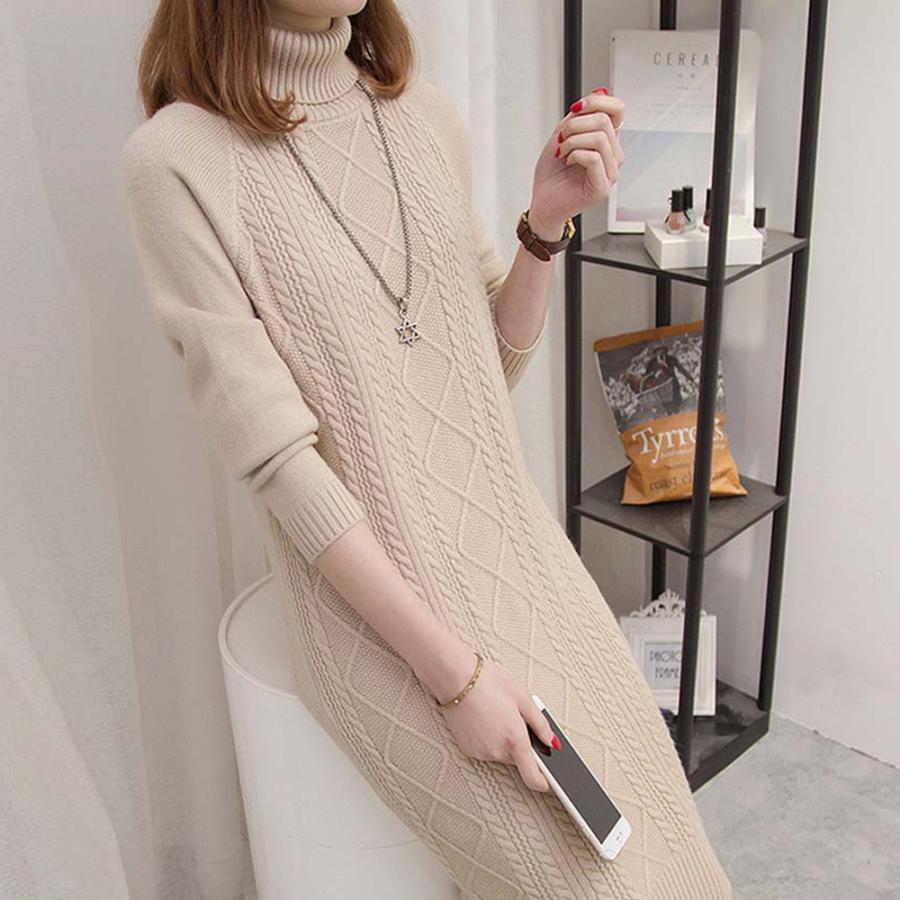 ワンピース | ロング長袖 レディース ケーブルニット タートルネック 厚手 ざっくり ニット