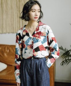 在庫ある | ブラウスレディースシャツ ファッションシャツ プリント花柄シャツブラウス 長袖 Vネック 春夏秋衣装 通学通勤 おしゃれ 着痩せ OL 体型カバー ゆったり 薄手