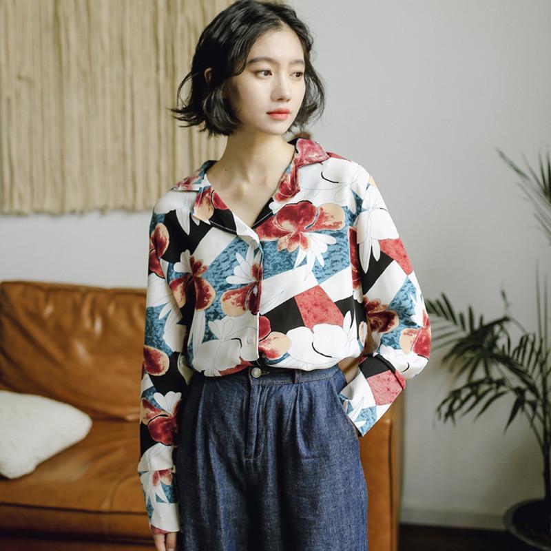 在庫ある | ブラウスレディースシャツ ファッションシャツ プリント花柄シャツブラウス 長袖 Vネック 春夏秋衣装 通学通勤 おしゃれ 着痩せ OL 体型カバー ゆったり 薄手