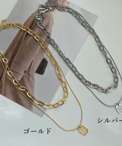 ネックレス | チョーカーチェーン ペンダント 女性 アクセサリー レディース シンプル 2連文字モチーフ 大人