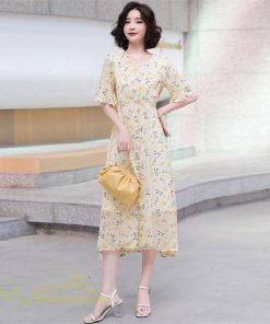 ミディアム | Aラインワンピース レディース ワンピース 着痩せ 上品 ハイウエスト サマーワンピース おしゃれ ゆったり Vネック 20代 30代 通勤 通学 お出かけ 40代 韓国風