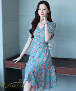 ミディアム | ワンピース レディース 着痩せ 半袖 花柄 きれいめ ミディアムワンピース カジュアル 膝丈 タック カジュアルワンピース おしゃれ サマーワンピース Vネック