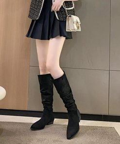 ニーハイブーツ | スエード調 ジョッキーブーツ ローヒール