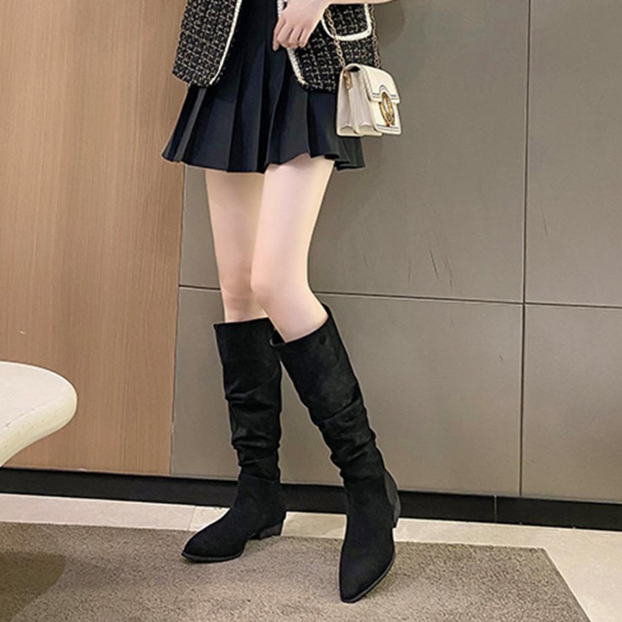 ニーハイブーツ | スエード調 ジョッキーブーツ ローヒール