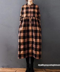 マキシ | チェック柄ワンピースリネン風 シャツワンピース 30代レディース秋物長袖 綿麻風 ゆったり ゆるシルエット 大人 チェック柄 可愛い 通学通勤 ロングシャツ