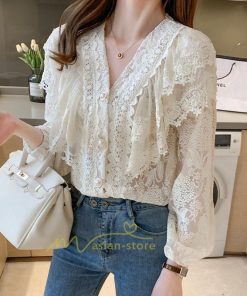 シャツ・ブラウス | ブラウス レディース きれいめ 40代 春秋 オシャレ 長袖 ブラウス レーストップス 夏物 Vネック 20代30代 着痩せ 通勤通学 着回し カジュアル 韓国ファッション