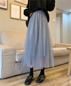 スカート | チュール秋冬 チュールフレアロングキラキラ ふんわり ウエストゴム レディース Aラインミモレ丈可愛 キレイめ ボトムス