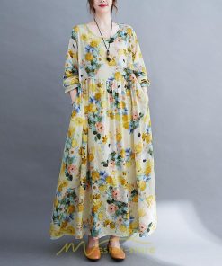 マキシ | マキシワンピース ワンピース 夏 秋 レディース マキシ丈 長袖 ロング 丸首 花柄 ロング丈 リラックス マタニティ 秋 ゆったり 秋服 夏服 体型カバー