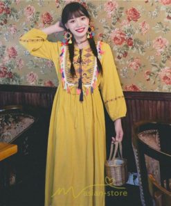 マキシ | ワンピース レディース ロング丈 マキシ丈 長袖 パーティー 白 赤 黄色 青 綿麻 二次会 謝恩会 同窓会 服装 カジュアル 刺繍 40代 夏 30代 20代 秋 50代