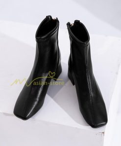 ショートブーツ | ブーティー ブーツ レディース シューズ 靴 太ヒール チャンキーヒール 合皮ブーツ PUブーツ くつ 黒靴 春秋冬 後ろファスナー 大人 美脚