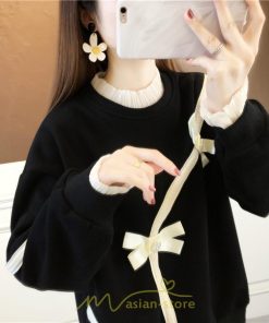 パーカー | トレーナー レディース プルオーバー クルーネック 長袖 レース トップス Tシャツ スウェット ゆったり 蝶結び カジュアル 20代30代40代50代