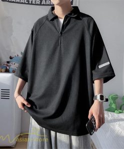 Tシャツ | ポロシャツ メンズ シャツ トップス 半袖 無地 シンプル カジュアル 夏新作 大きいサイズ 黒 白 ゆったり サマーシャツ ファスナー 大きいサイズ 体型カバー