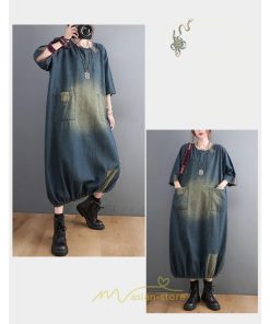 デニムワンピース | ロングワンピース レディース 長袖 ゆったり 大きいサイズ 体型カバー かわいい 藍 ロング丈 20代30代40代50代 ポケット