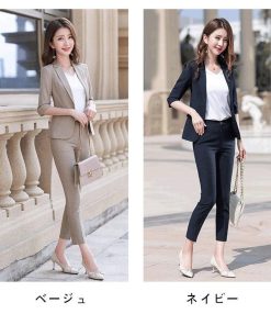 パンツスーツ | レディース 五分袖 七分袖 セレモニースーツ 夏ビジネススーツ 夏オフィススーツ ジャケット スーツセット パンツセット パンツ 制服 2点セット